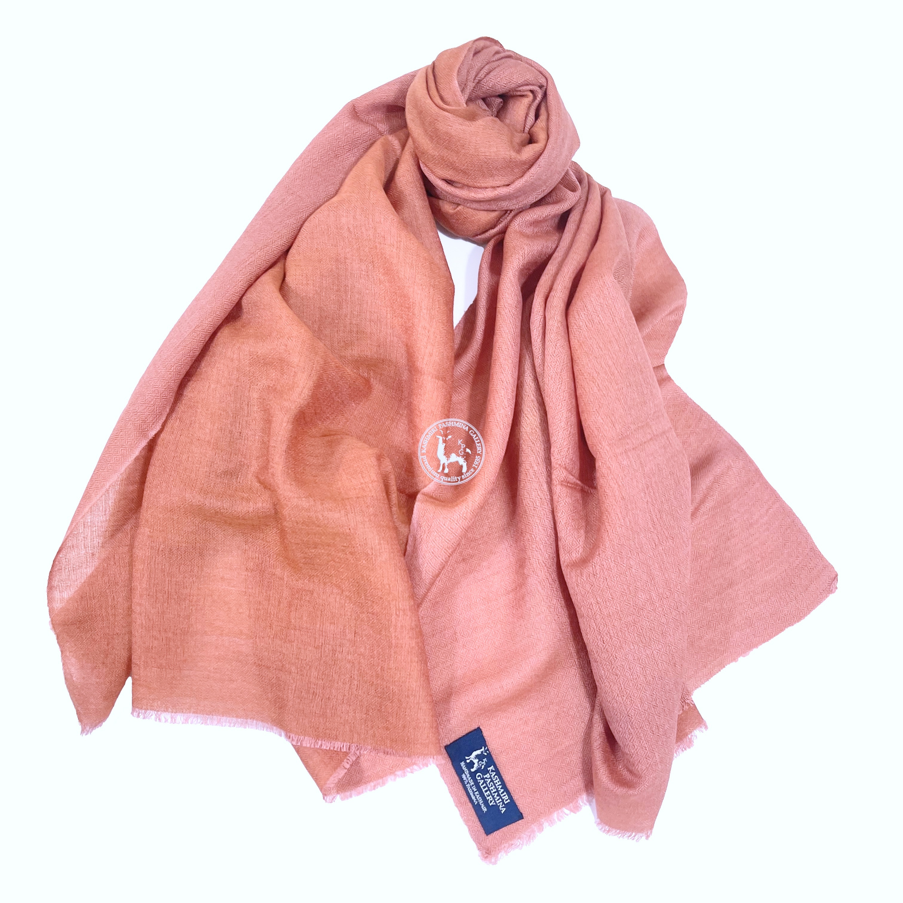粉橙色雙面喀什米爾山羊絨圍巾