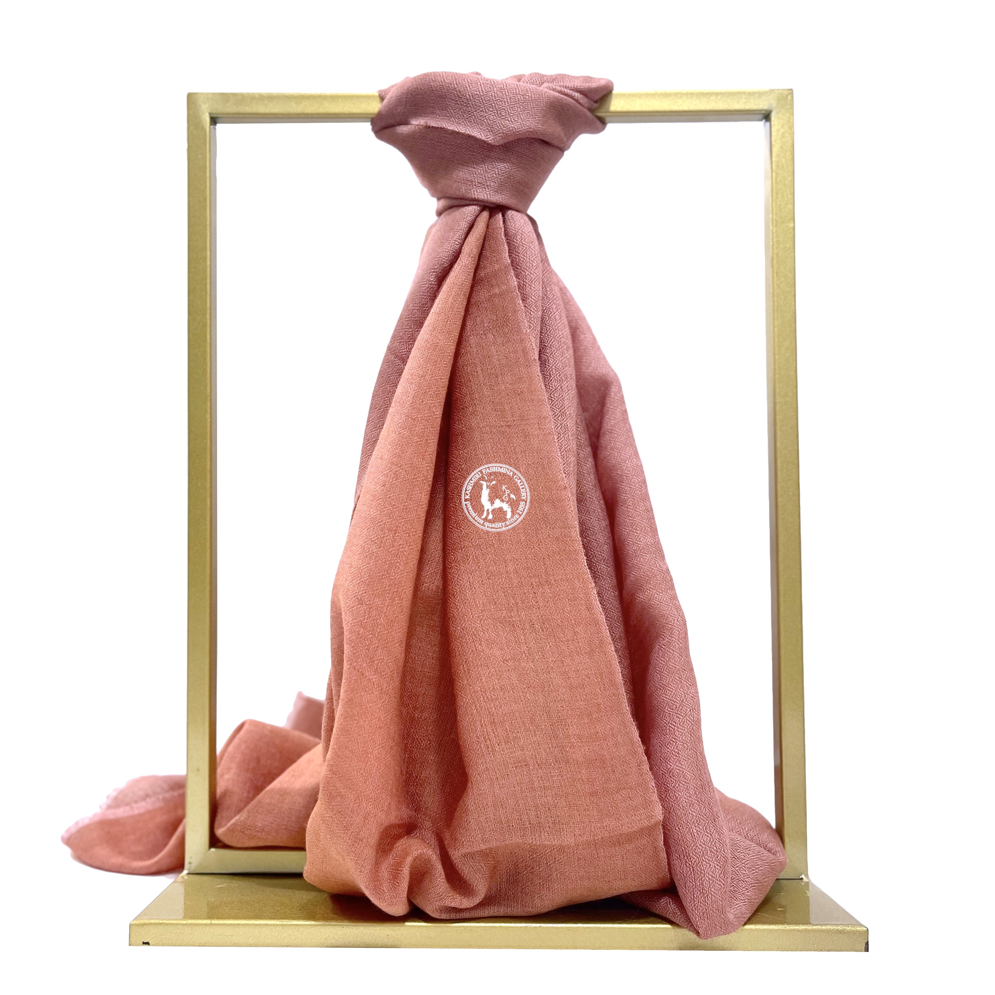 粉橙色雙面喀什米爾山羊絨圍巾