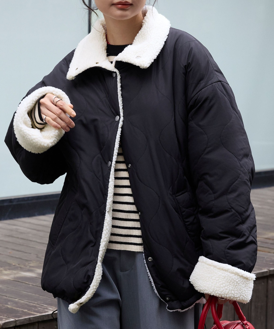 <比黑五還扯>日本 Mono Mart 菱格紋 雙面穿 毛絨 長袖 外套 四色