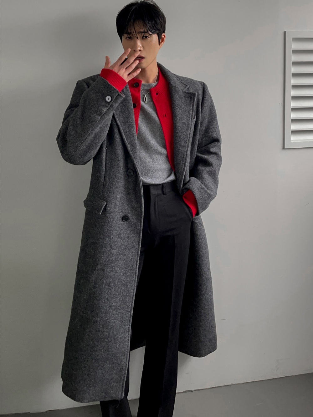 法式拿鐵人字紋羊毛大衣