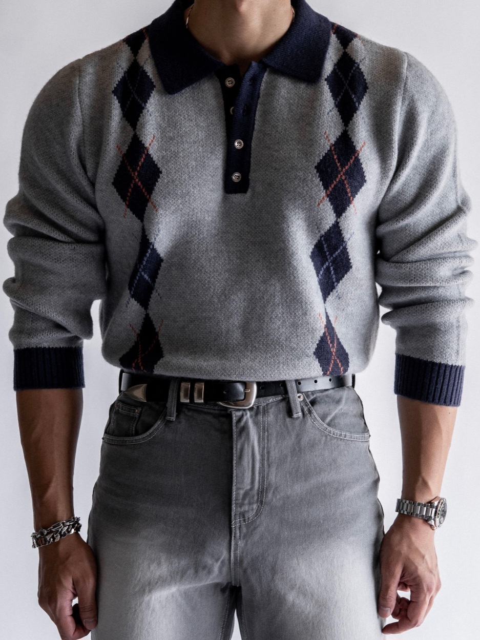 菱格紋領子針織衫