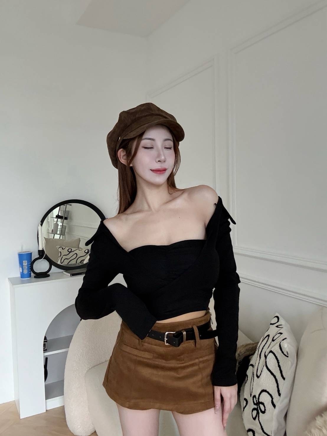 🇹🇼桃心胸墊平口Bra Top +立領綁結上衣set