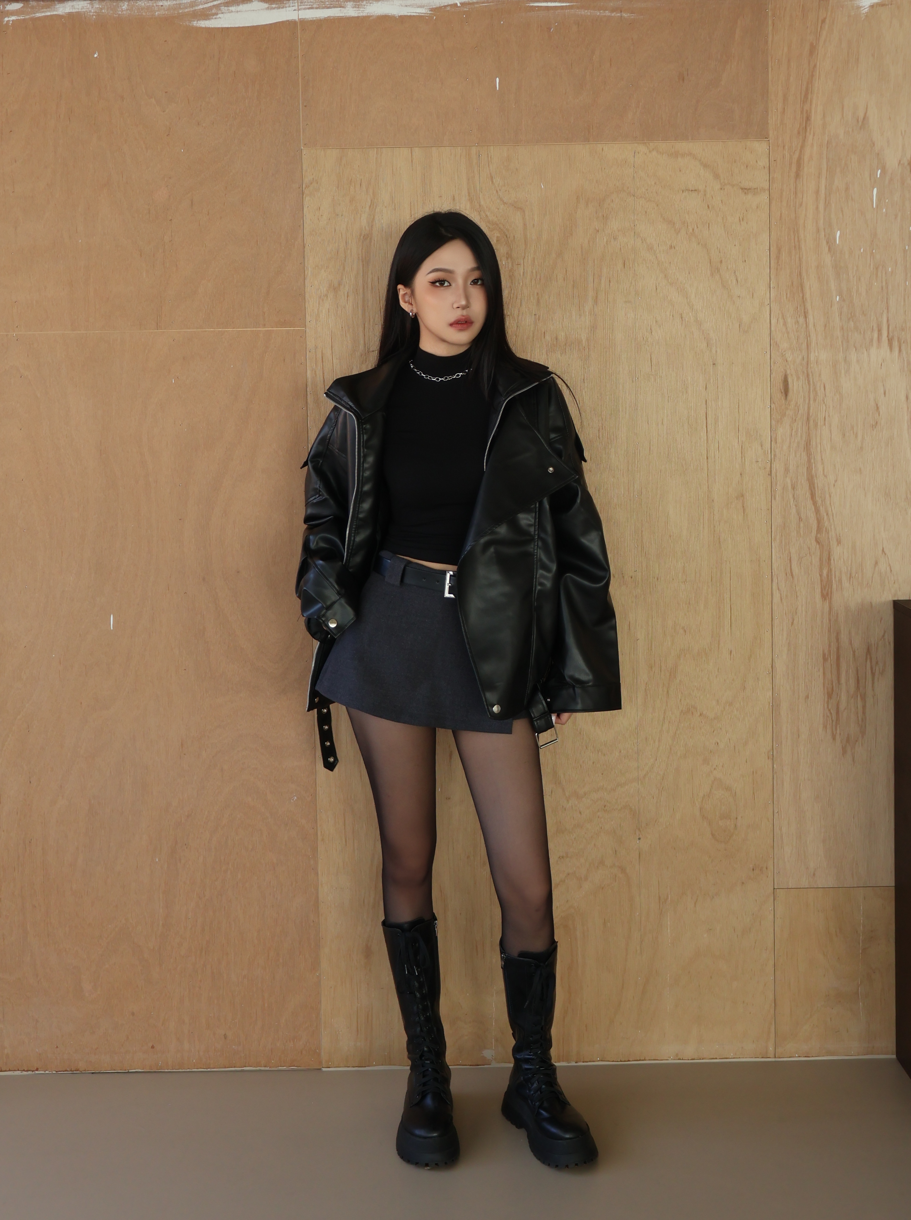 霧感毛呢褲裙 (附皮帶)