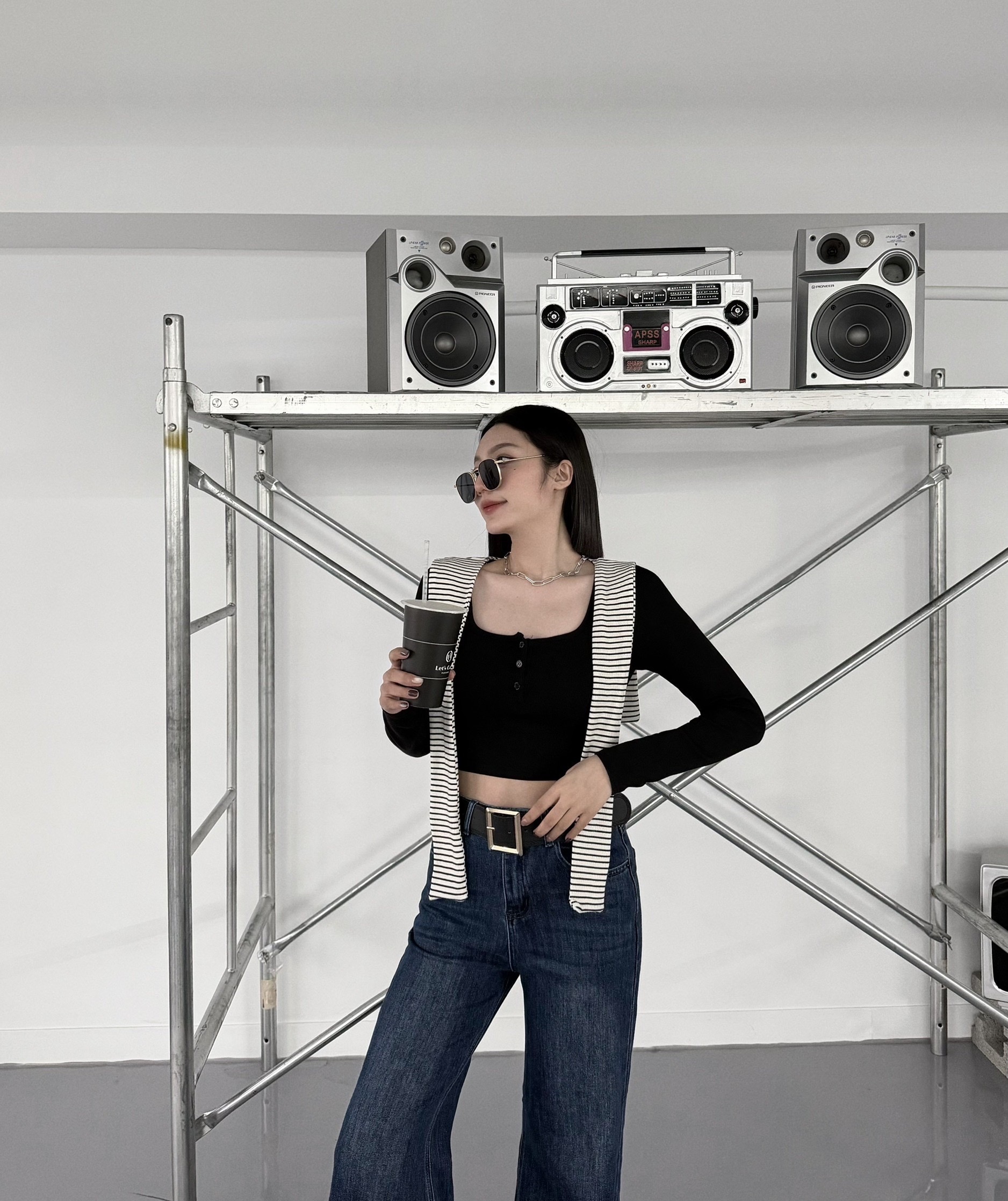 🇹🇼排釦方領假披肩長袖上衣