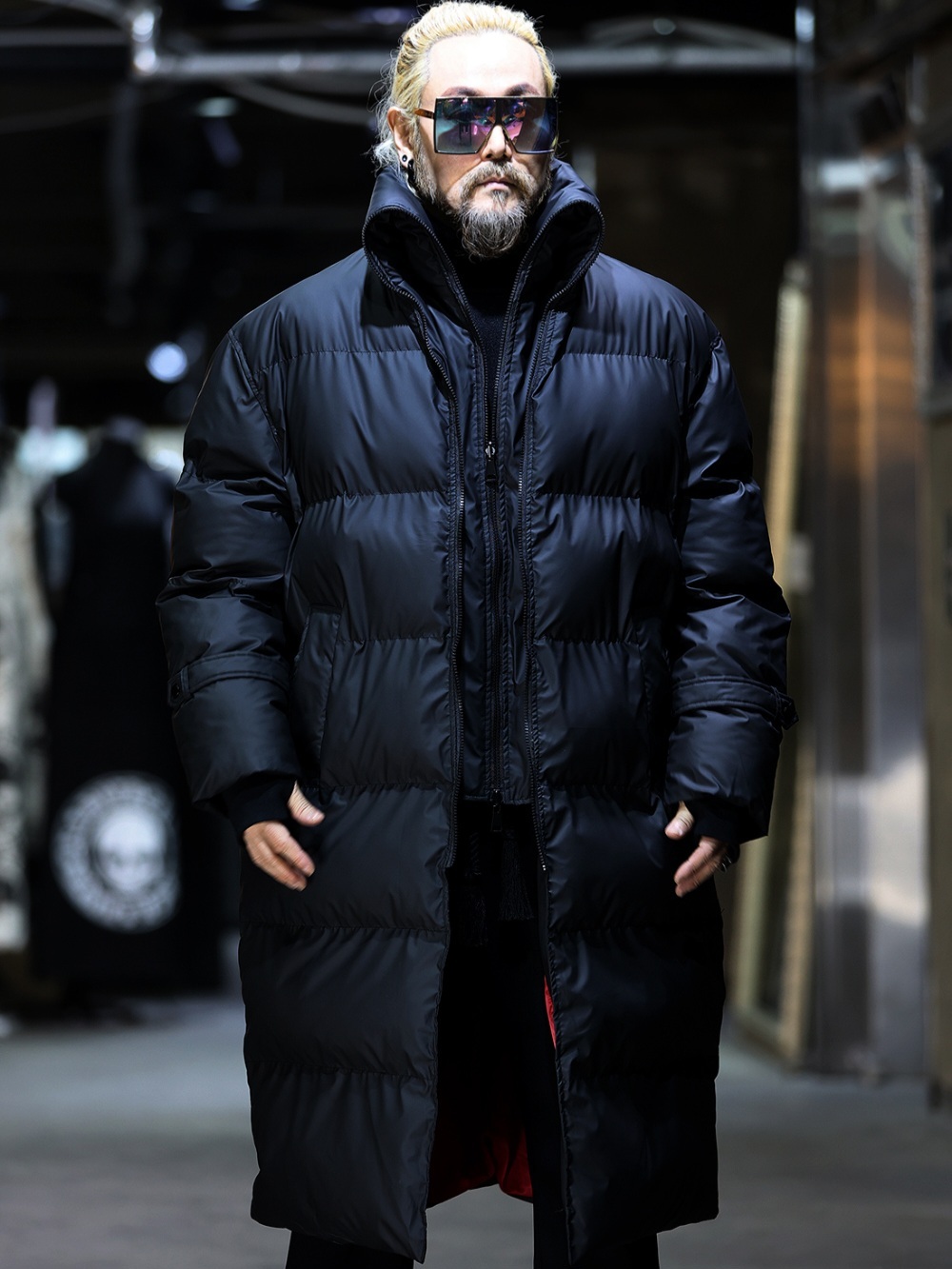 雙層拉鍊塗層長版羽絨外套