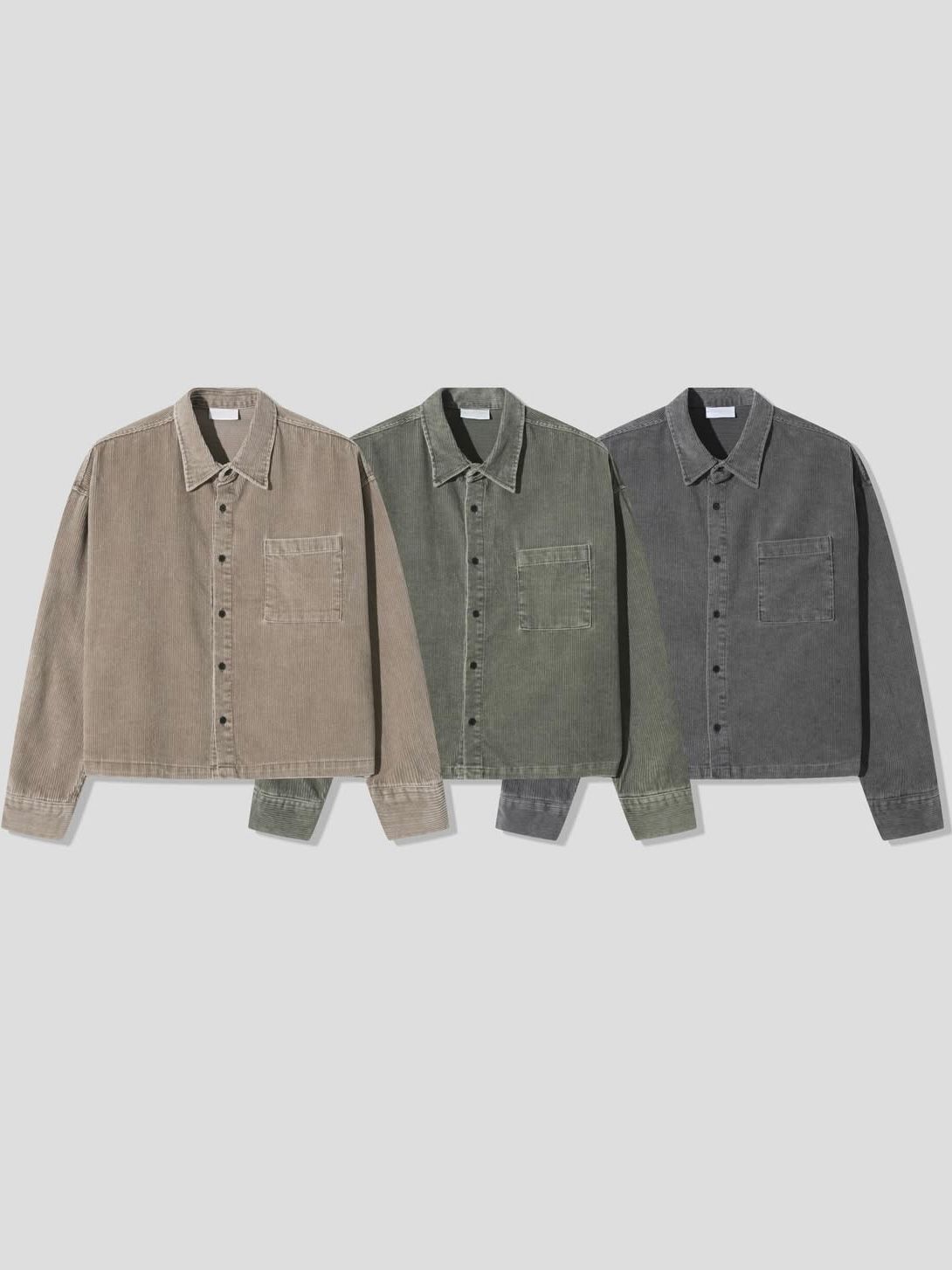 淨色暗直紋Boxy長袖恤衫 S2461