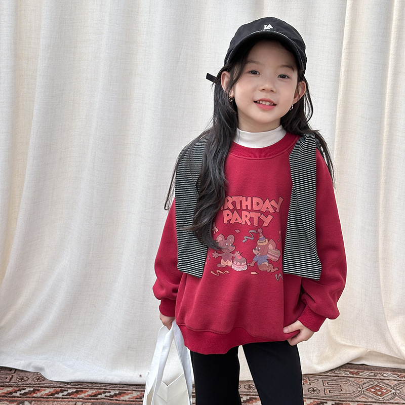 【加絨款】紅色慶生 女孩款大學T 90-170cm