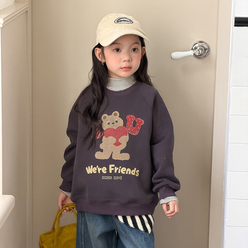 【加絨款】深灰愛心熊 女孩款大學T 90-170cm