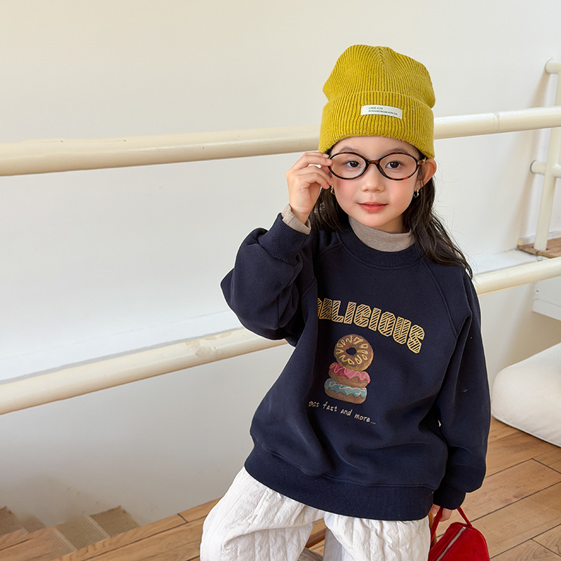 【加絨款】深藍甜甜圈 女孩款大學T 90-170cm