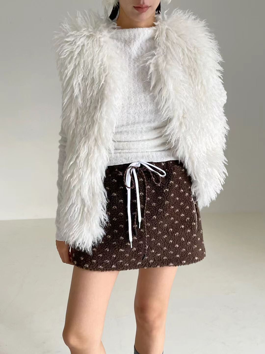 小愛心抓絨綁帶短褲裙