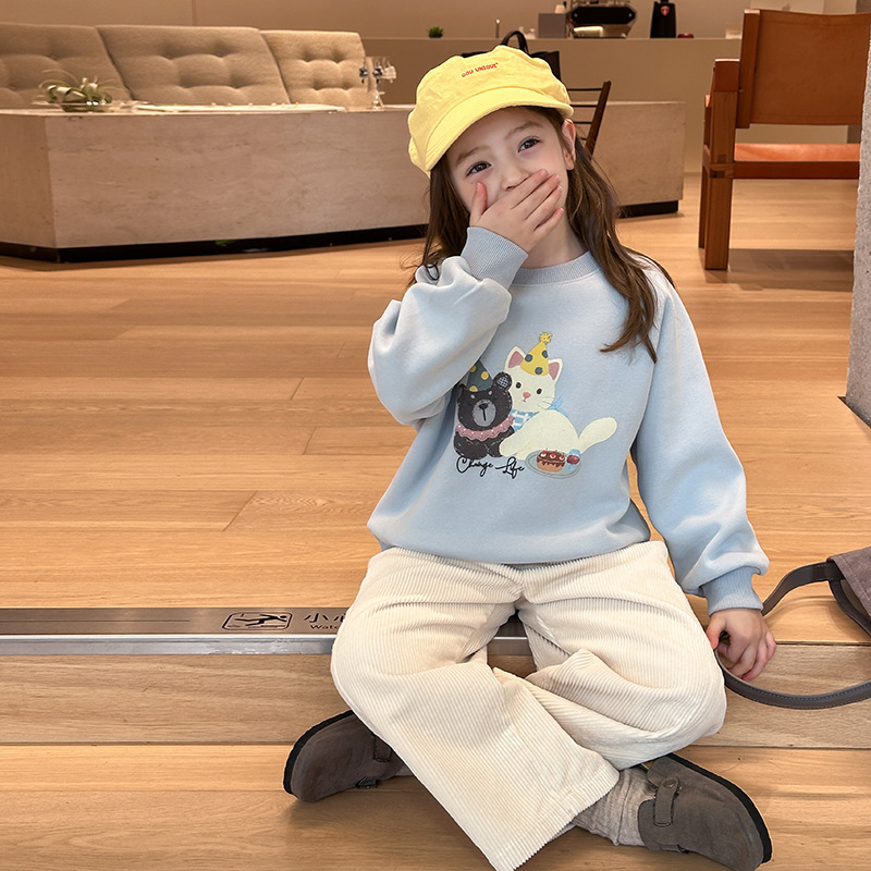 水藍貓咪熊 女孩款大學T 9款 90-170cm