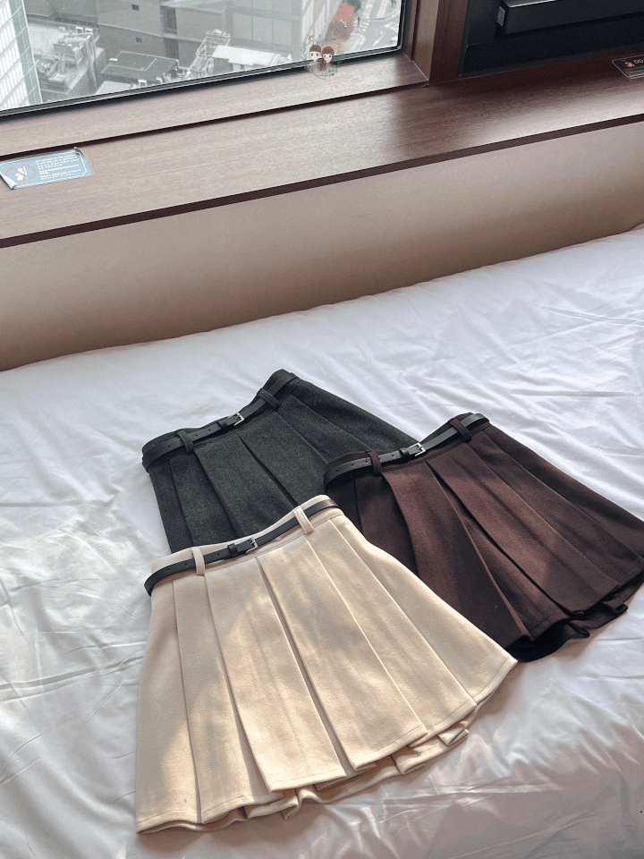 連Belt！厚實抓絨百褶短裙〈🇰🇷DAY 3〉