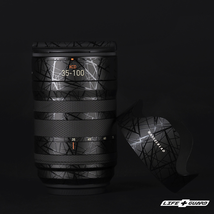 LIFE+GUARD 鏡頭貼膜安裝示意，適用 Hasselblad XCD 35-100mm F2.8-4 E