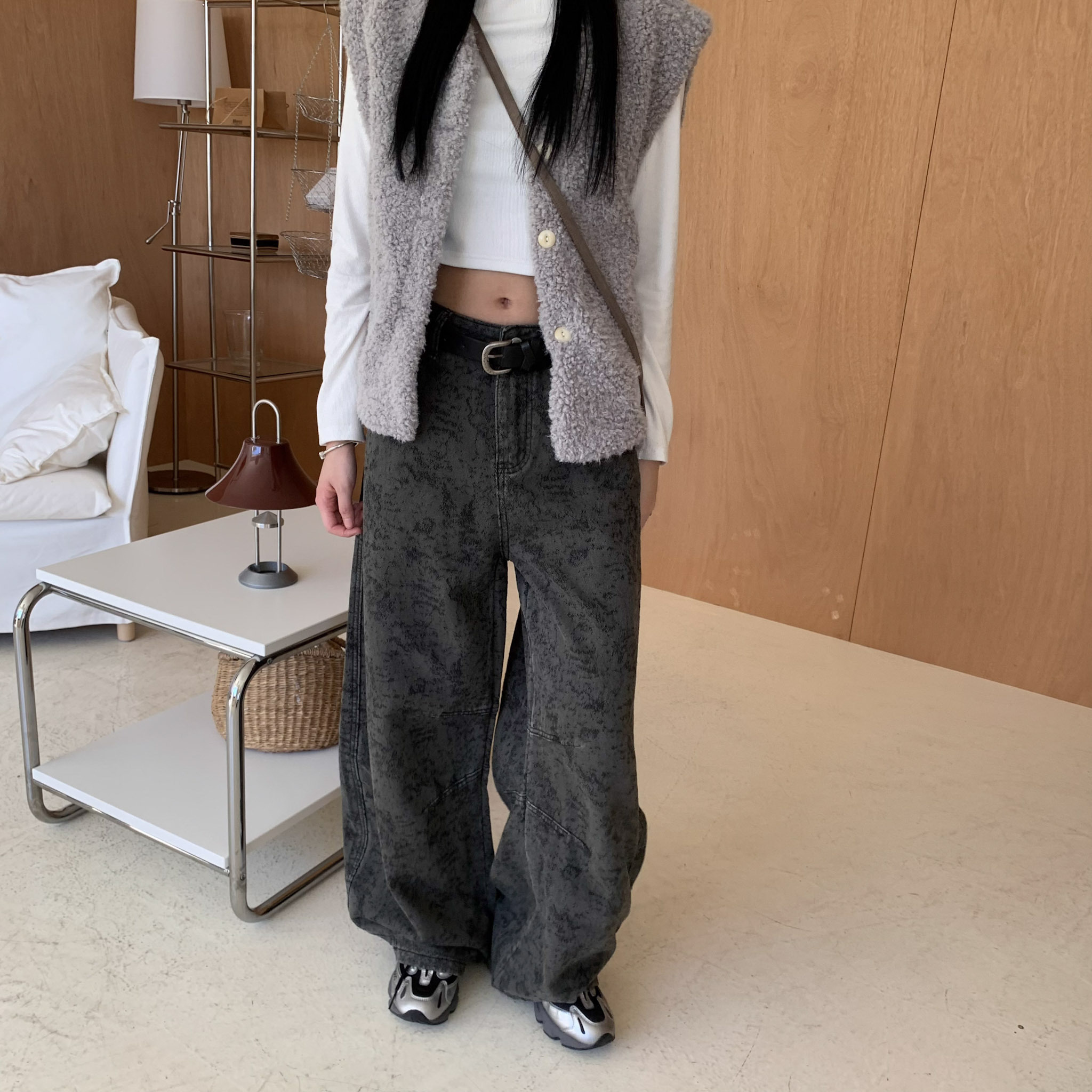 ISA_門市Hito! 廢土風破壞感設計微彎刀褲(附皮帶)_51136