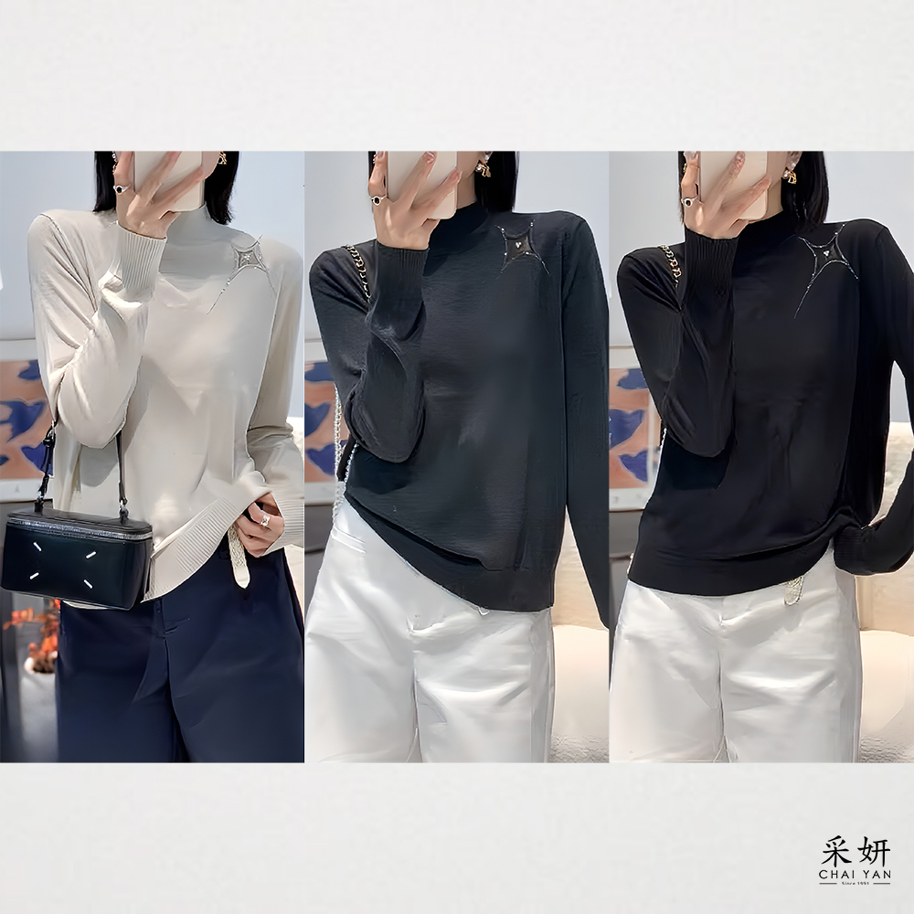 水鑽珍珠刺繡細針織長袖上衣