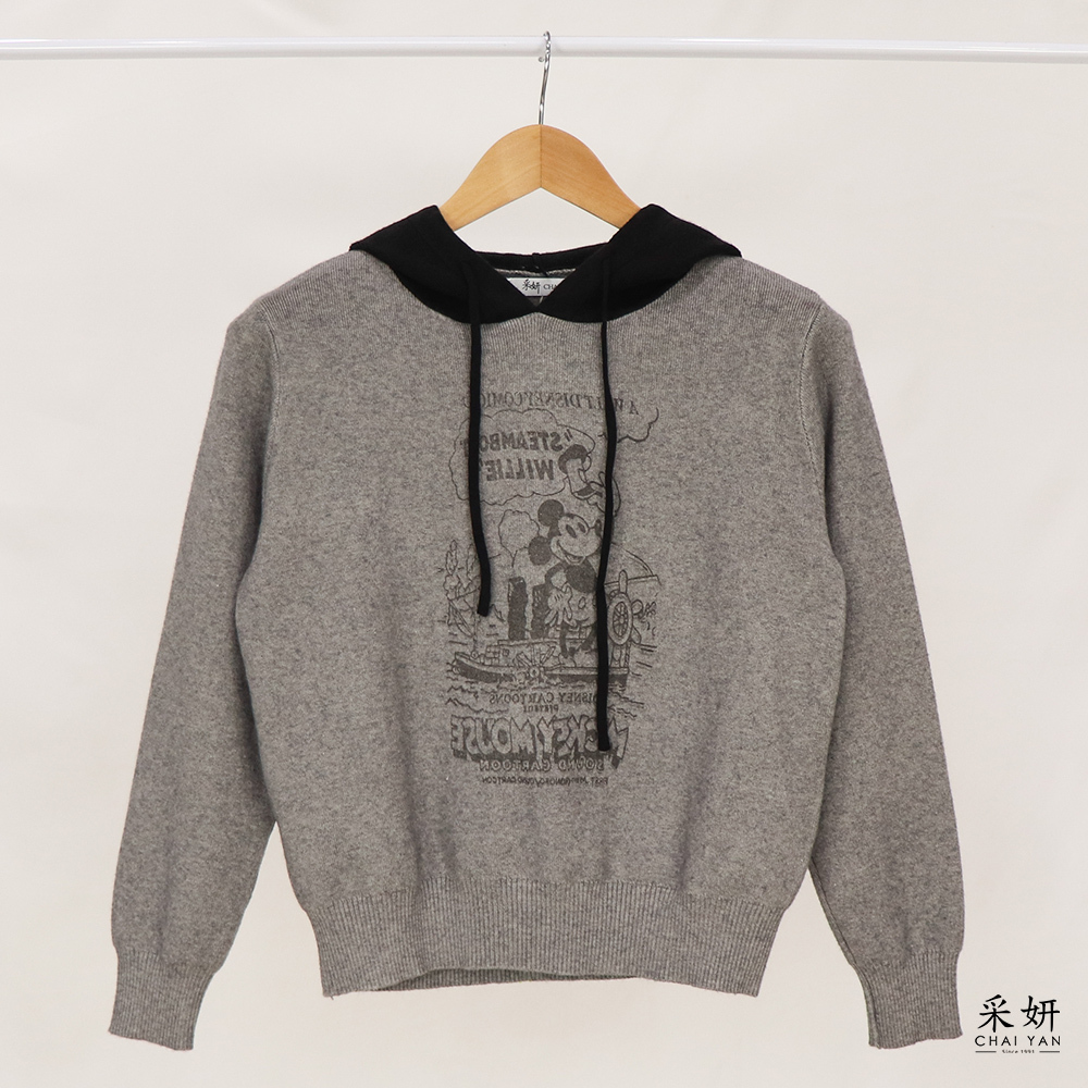 卡通跳色針織連帽長袖上衣