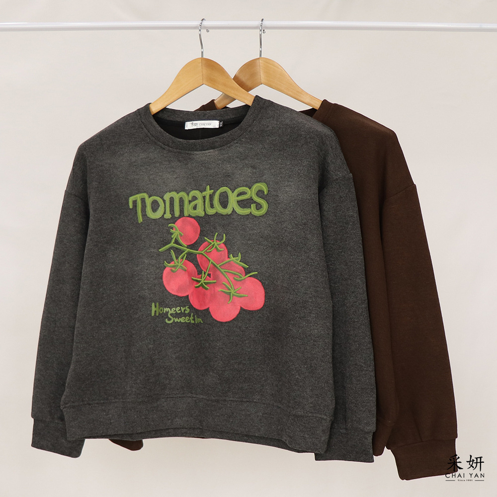 水彩番茄印花雙層布長袖上衣