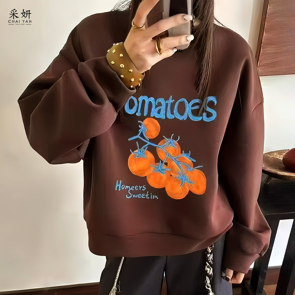 水彩番茄印花雙層布長袖上衣