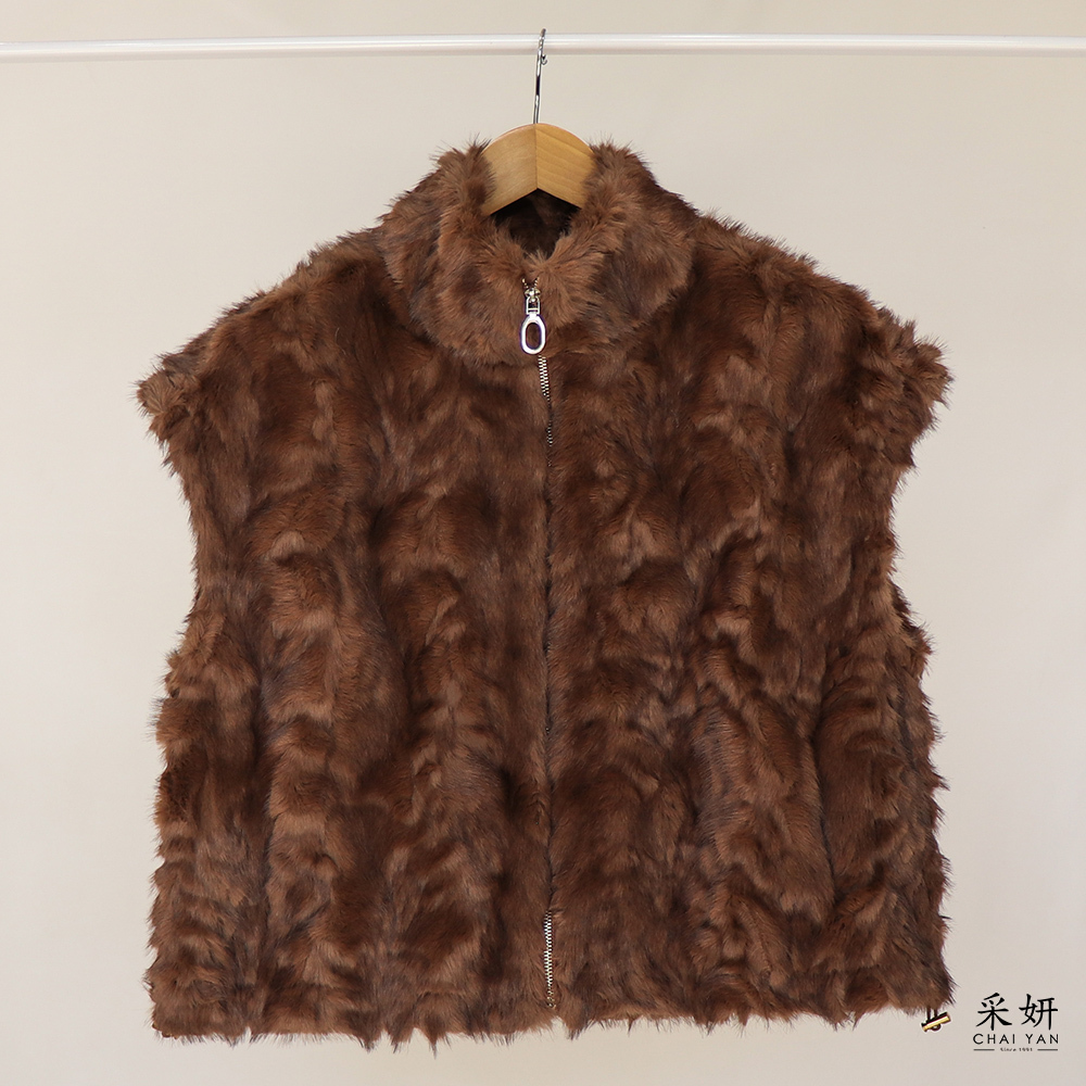 輕奢長毛絨保暖拉鍊立領背心