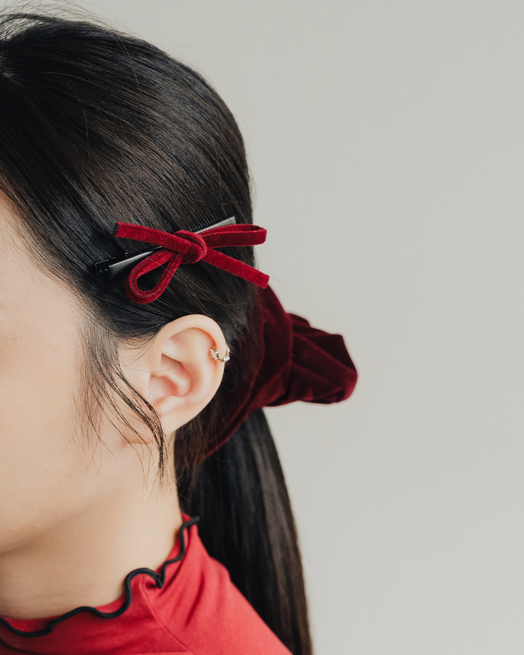 Velvet bow hair clip set, available in three colors【07090423】in stock+pre-order