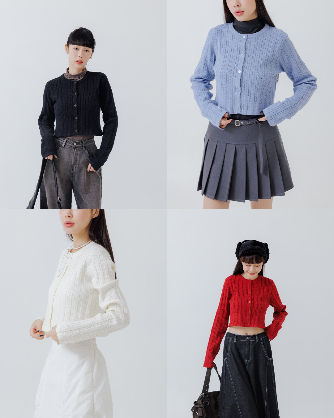 Hollow-out jacquard knit top with button-down design, available in four colors.【02011195】in stock+pre-order