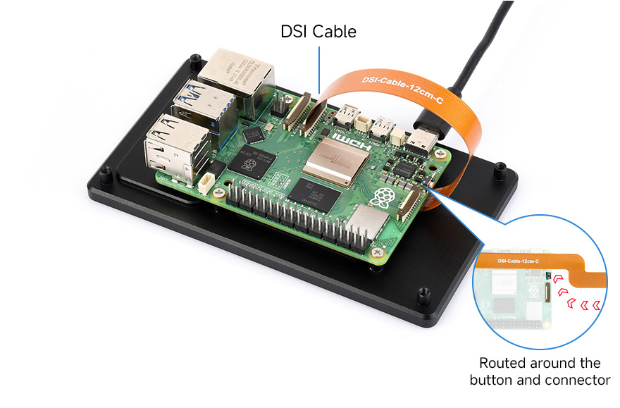 MIPI DSI 螢幕專用軟排線 12cm,22P,彎排,連接範例