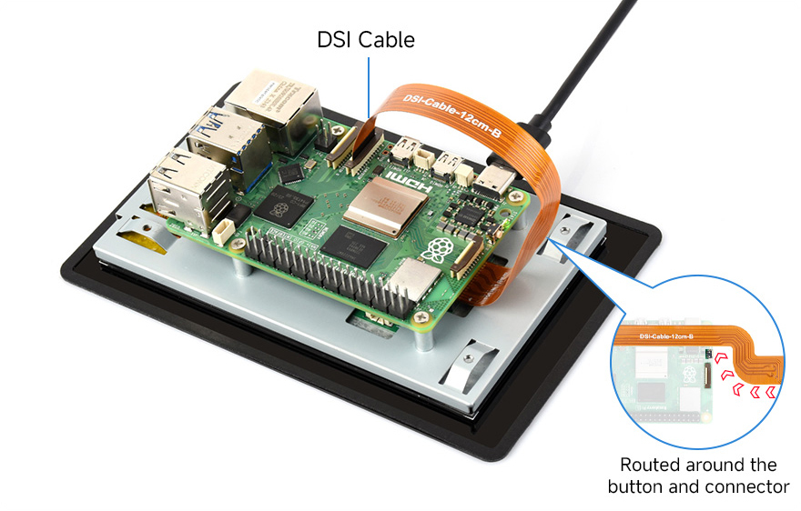 MIPI DSI 螢幕專用軟排線 12cm,22P 轉 15P,彎排,連接範例