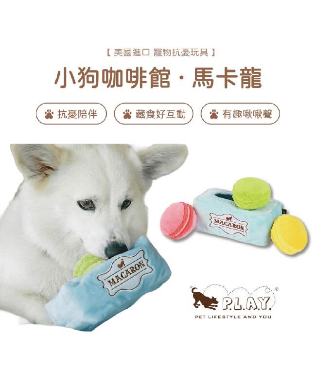 【寵物陪伴、抗憂鬱玩具】P.L.A.Y. 小狗咖啡館-馬卡龍