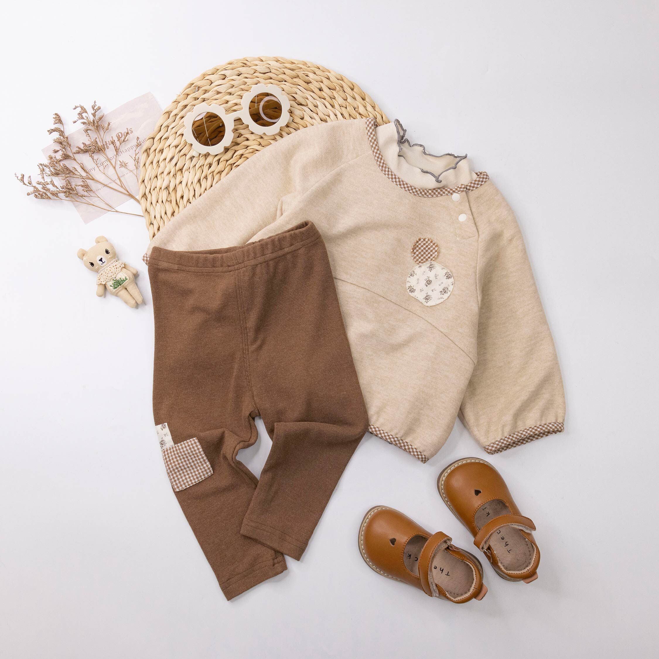 【H55688】日系格紋碎花三件式套裝