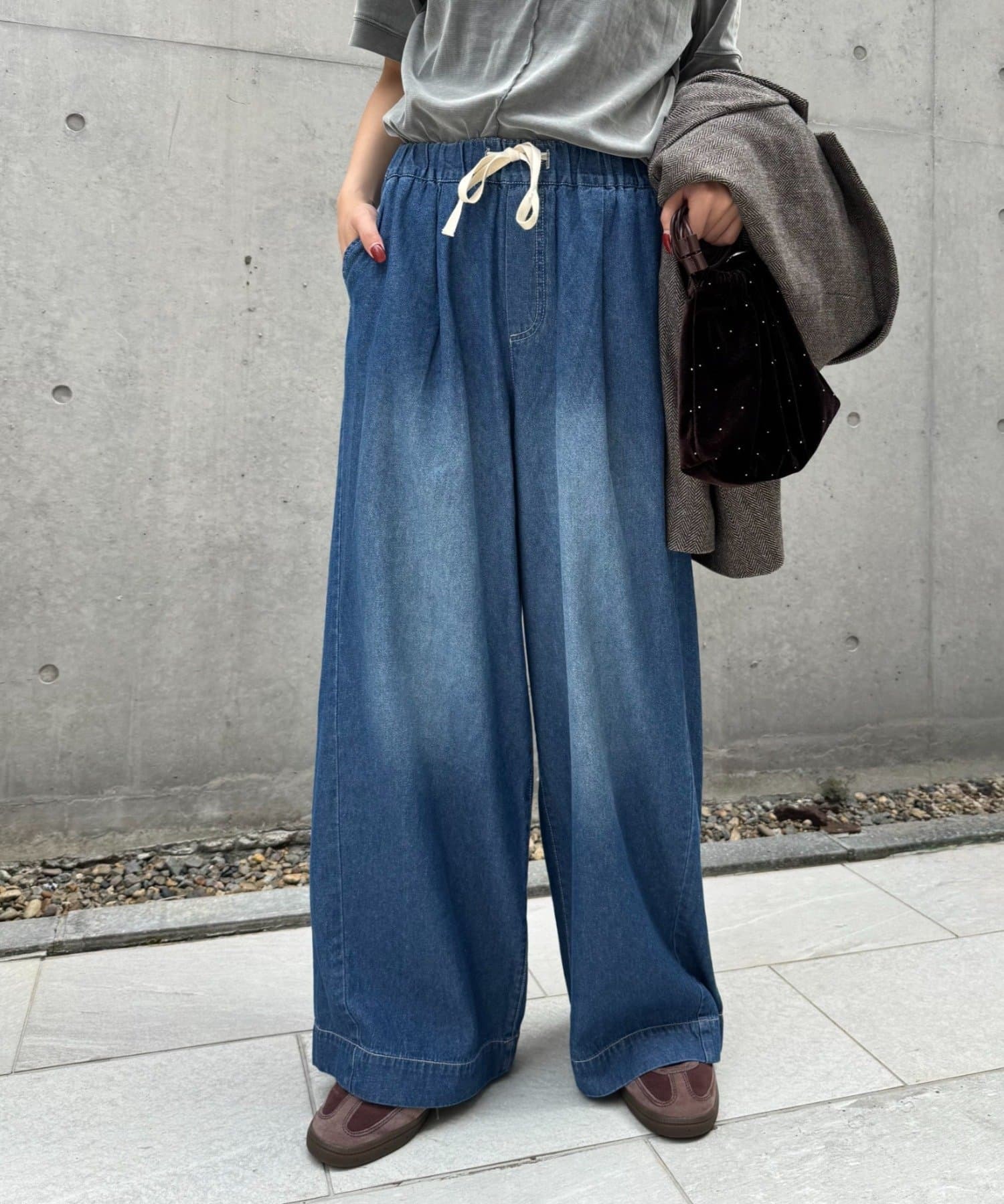 CIAOPANIC TYPY(チャオパニックティピー)  【低身長・高身長対応/サイズ展開あり】【新色追加】スタイルアップ柔らかワイドイージーパンツ藍XL（TYZ1051503A0001）