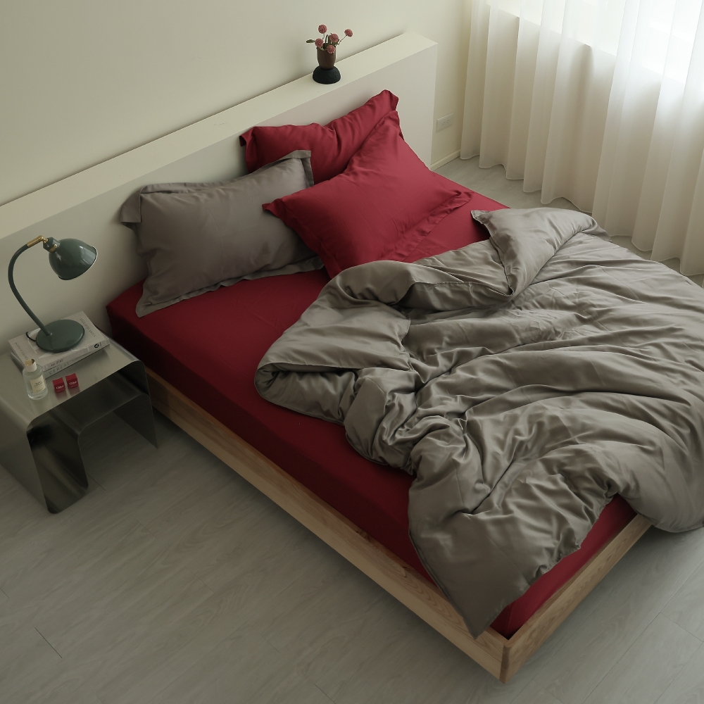 60支天絲｜100%萊賽爾｜雙色配｜聖誕紅ｘ香谷棕