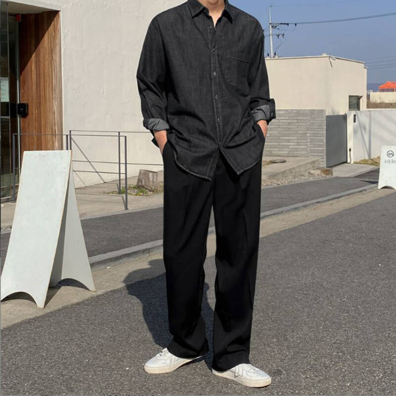 韓系寬鬆復古秋冬厚磅牛仔襯衫