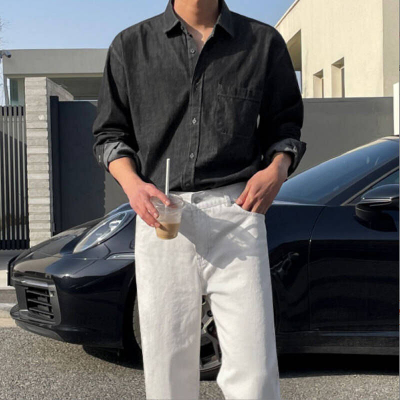 韓系寬鬆復古秋冬厚磅牛仔襯衫