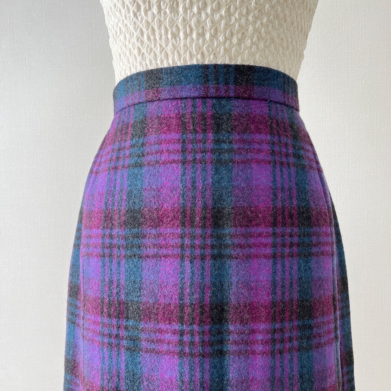 紫色格紋羊毛裙