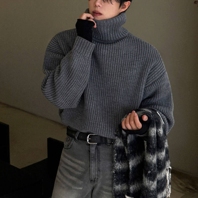 韓版禁慾系輕熟男高領套頭針織毛衣