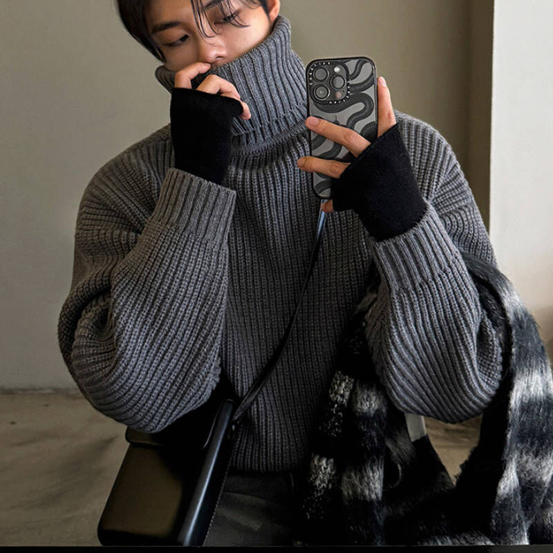 韓版禁慾系輕熟男高領套頭針織毛衣