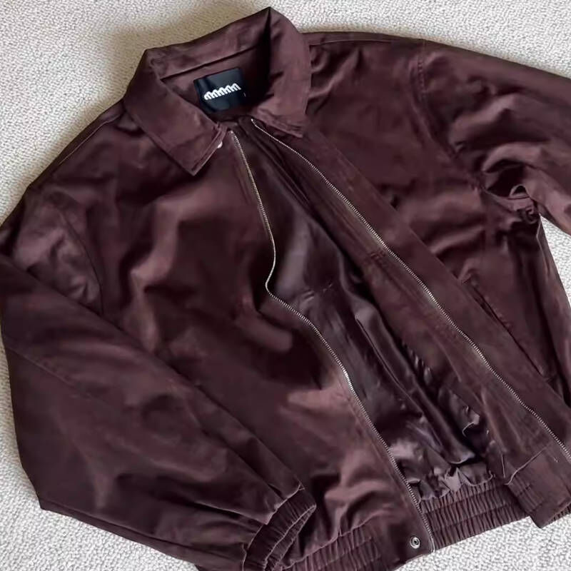 韓系冬季高級感仿麂皮絨翻領短版夾克外套