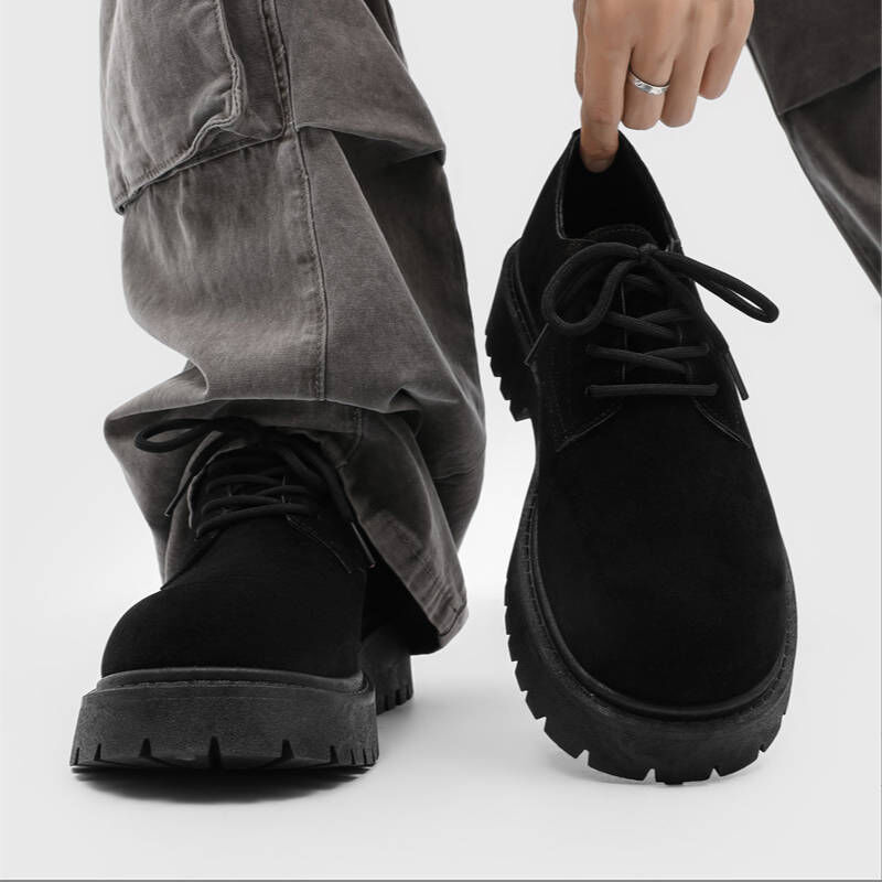 2025新款低調奢華高質感法蘭絨5cm厚底增高德比鞋，小個子穿搭顯高必備