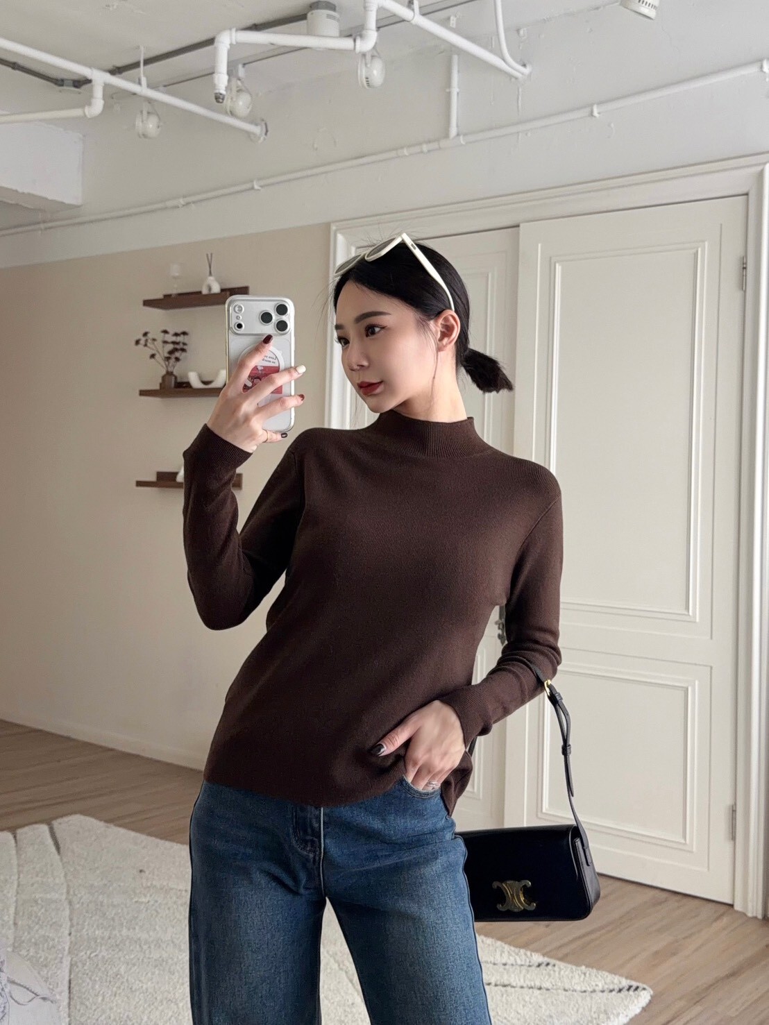 微高領針織打底上衣