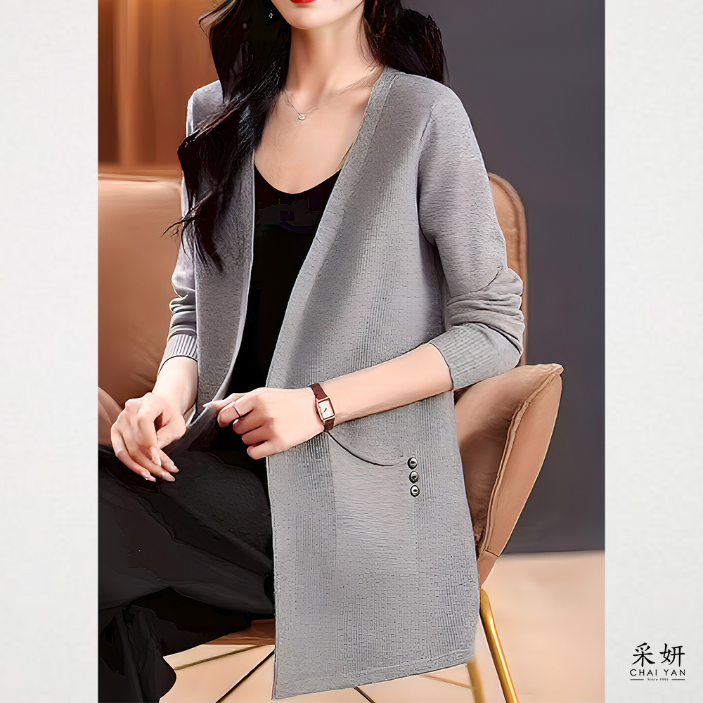休閒寬版素色開襟針織外套