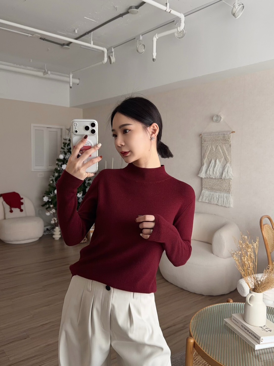 微高領針織打底上衣