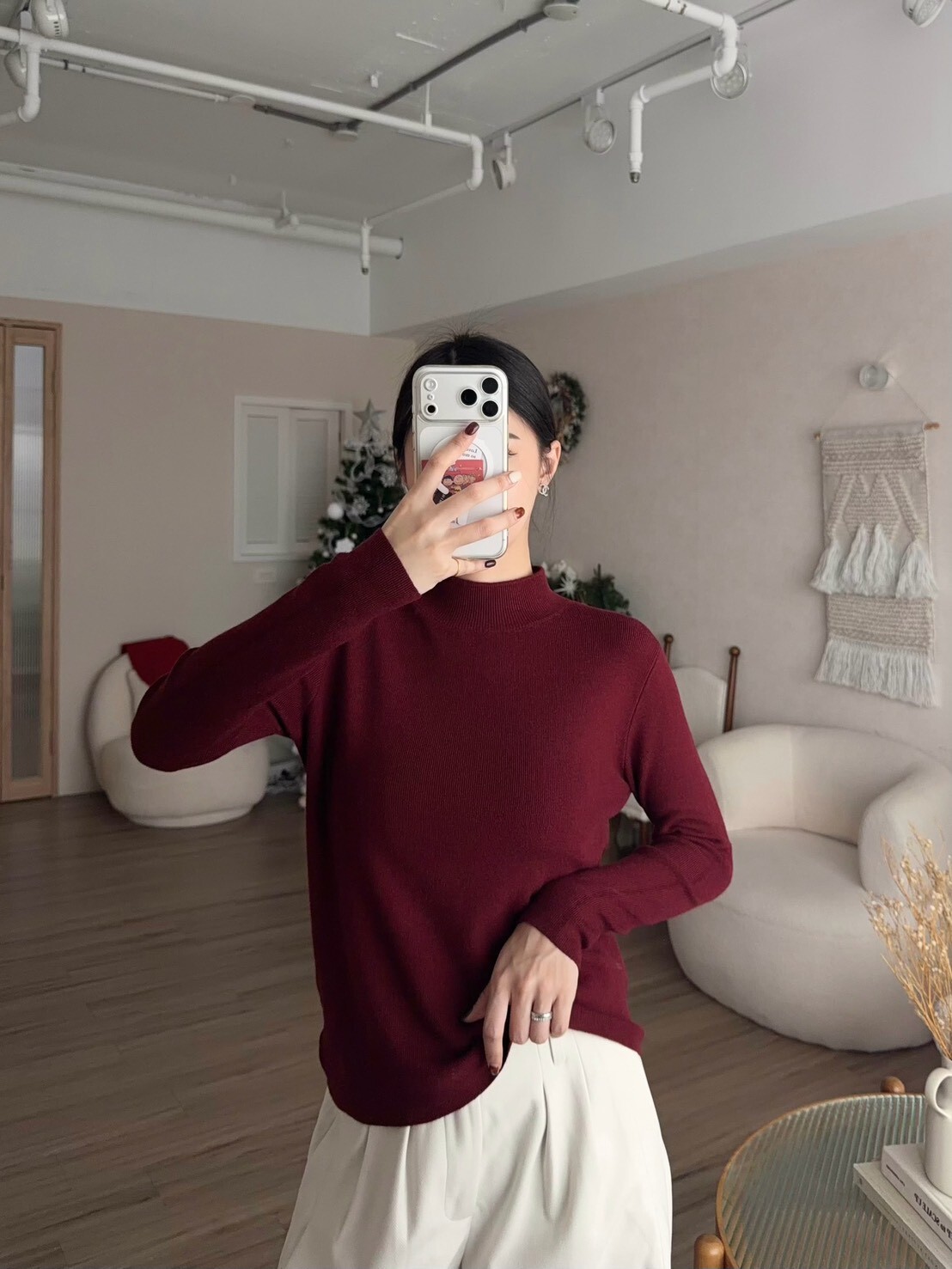 微高領針織打底上衣