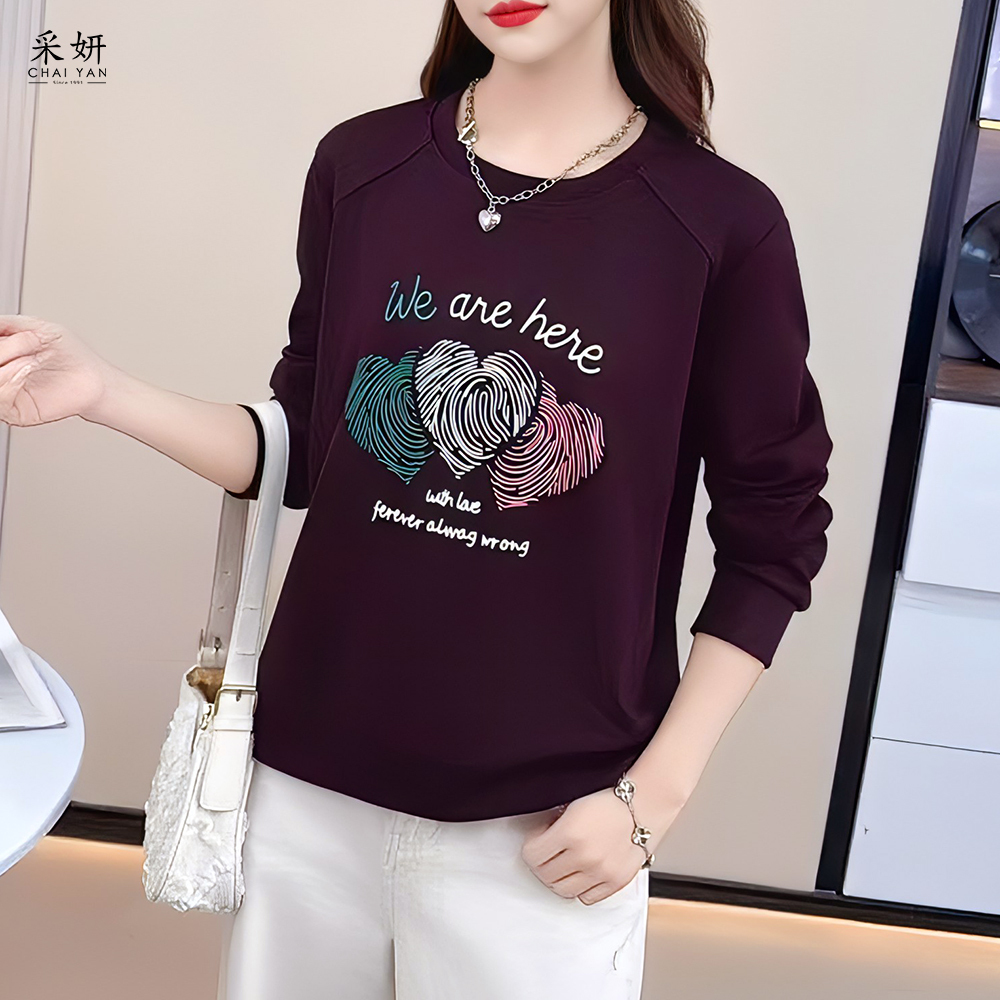 線條愛心字母印花長袖上衣