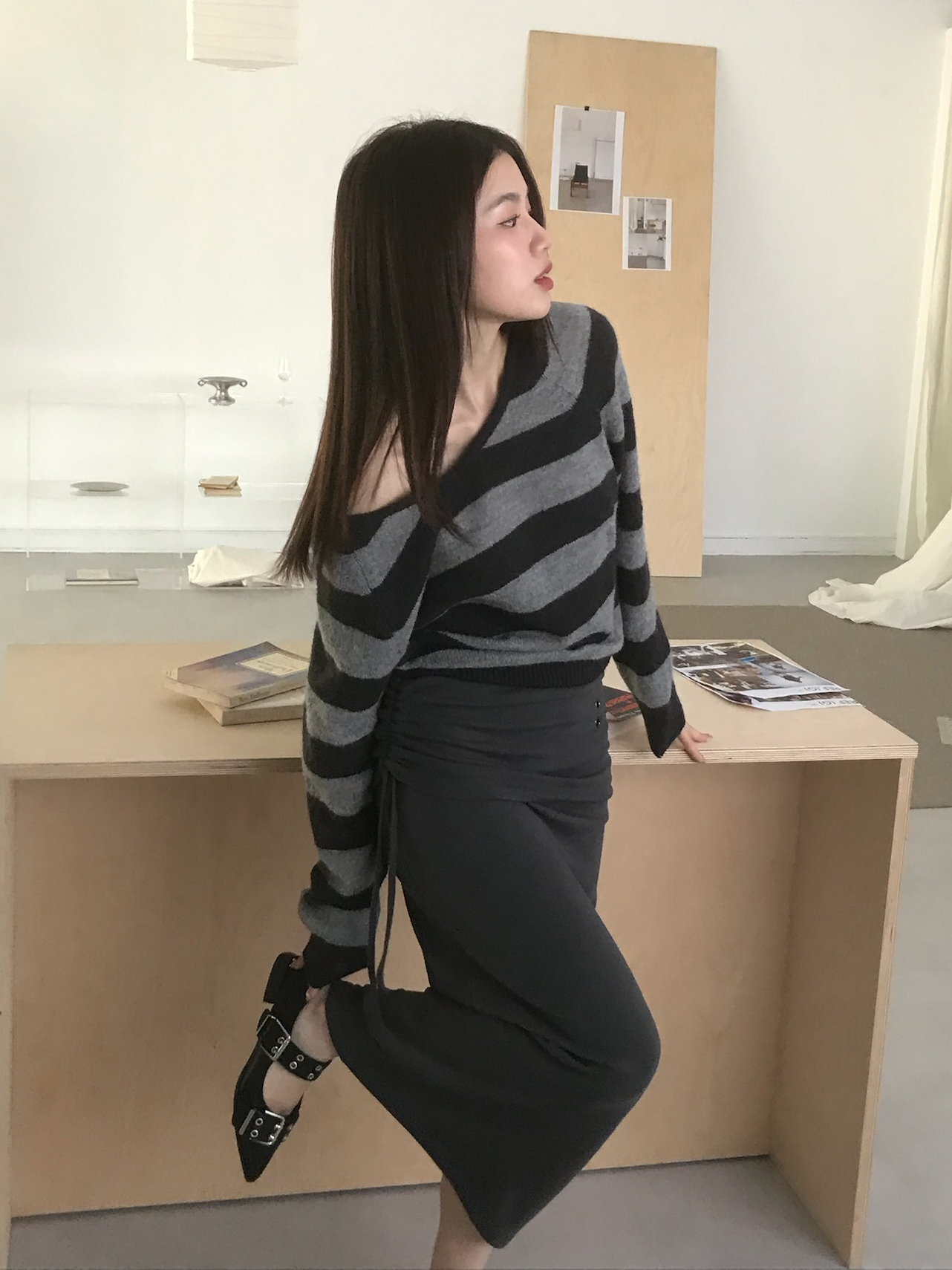 Eyelet Draped Skirt #長裙