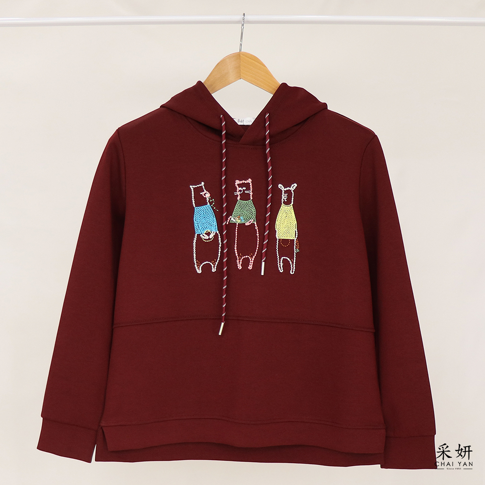 縫線站立動物連帽長袖上衣