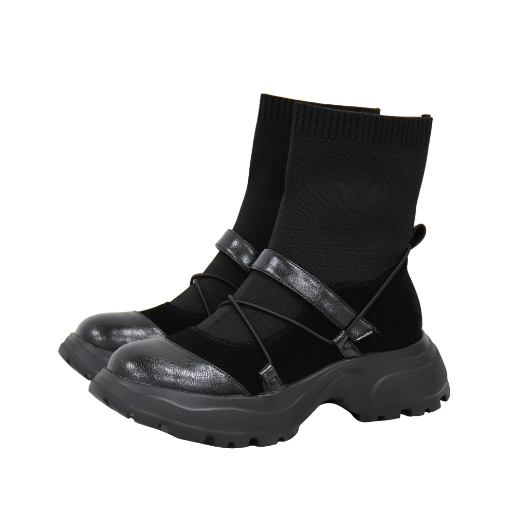 現貨 黑36 37 38 設計感針織運動短靴 -2色