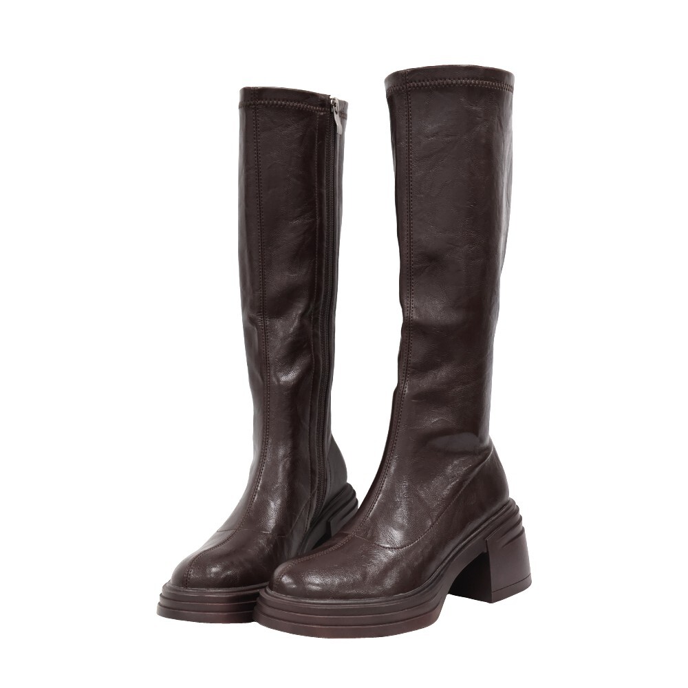 現貨 黑36 柔軟百搭粗跟長靴 -2色