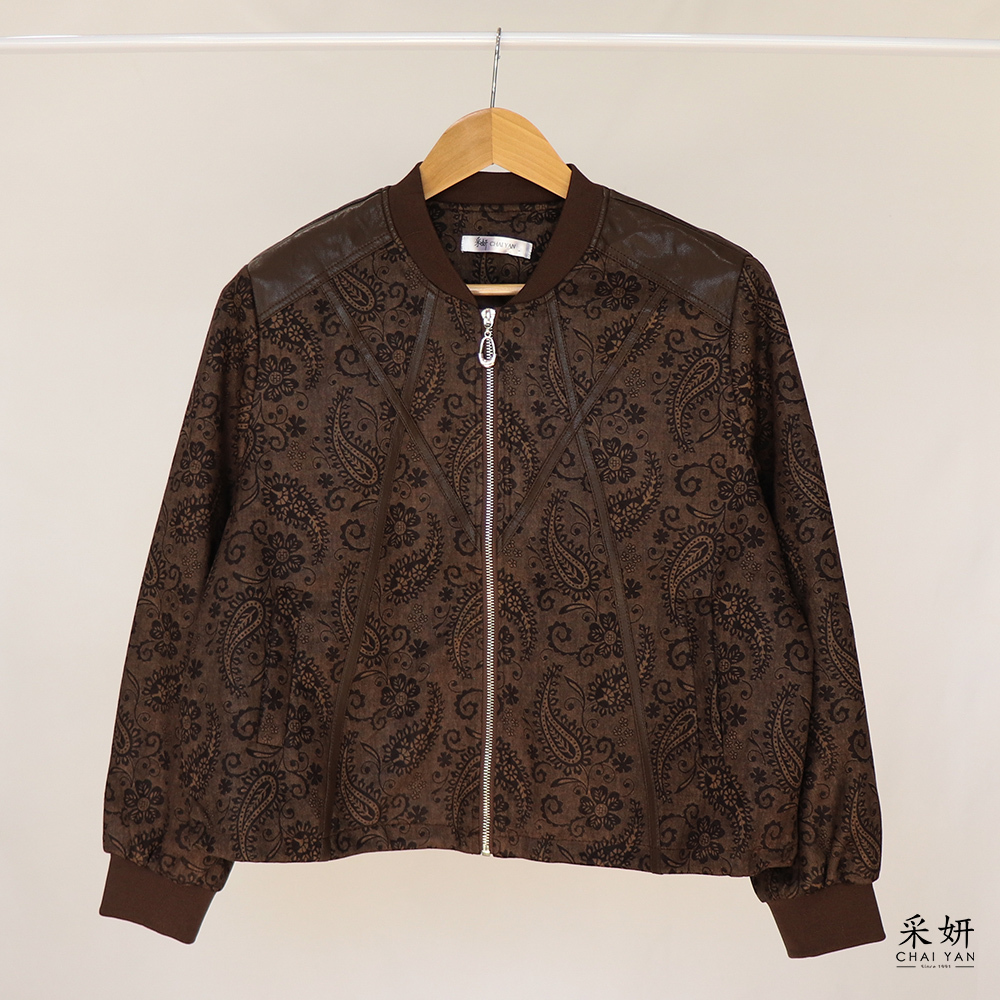 佩斯利圖騰短版飛行夾克外套