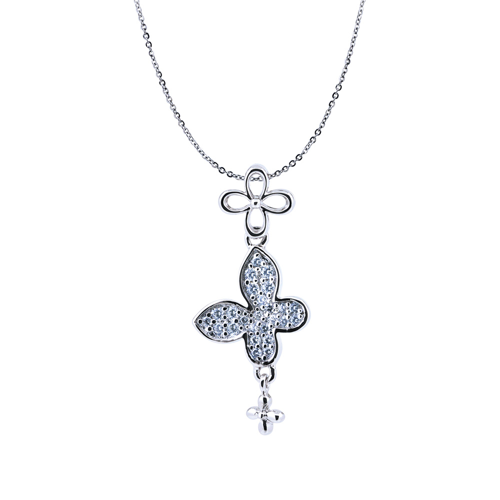 925純銀「花語蝶」晶鑽項墜+贈白鋼項鍊-ADSNP0172