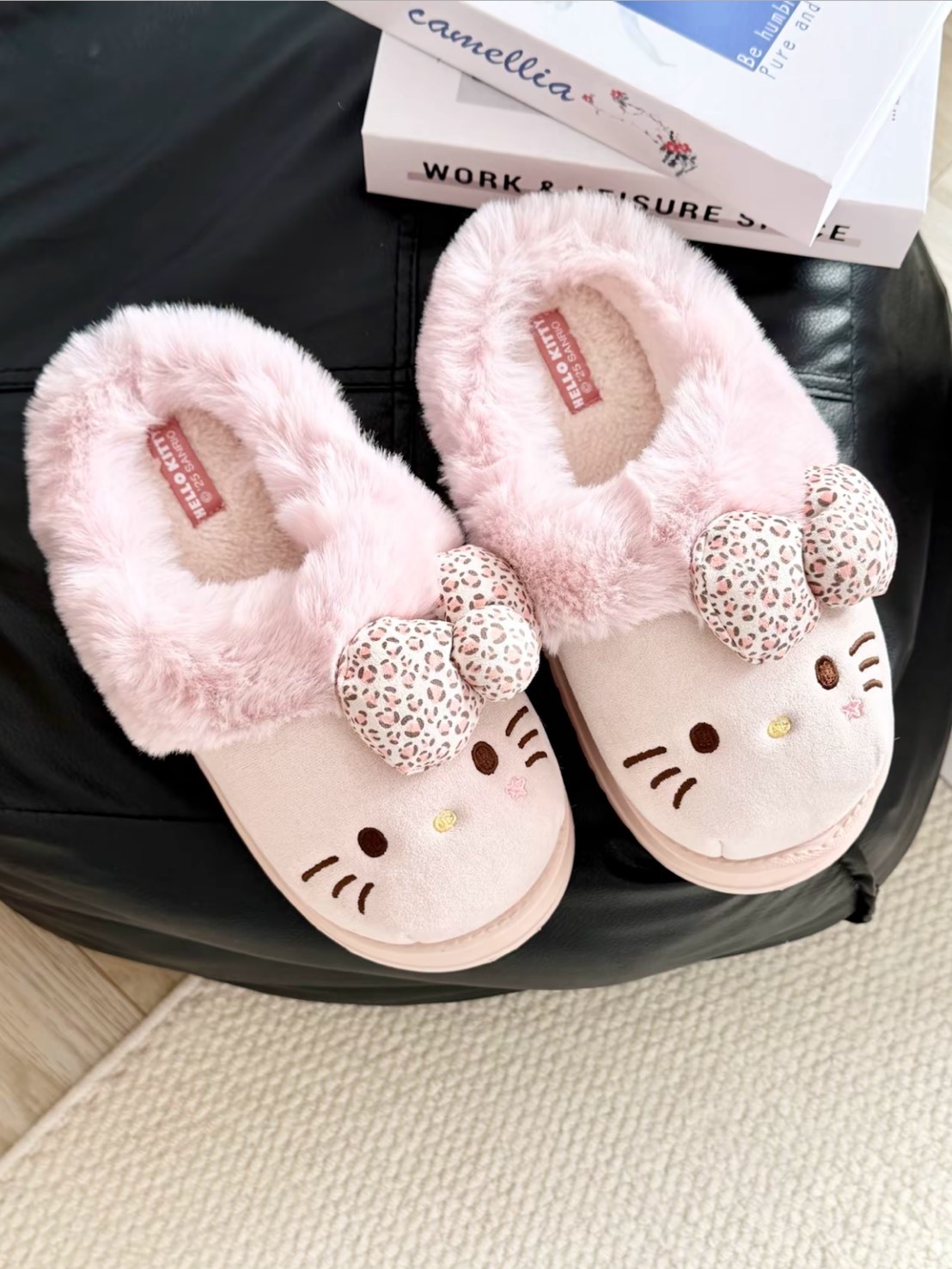 三麗鷗 KITTY 蝴蝶結 豹紋 厚底 毛毛拖